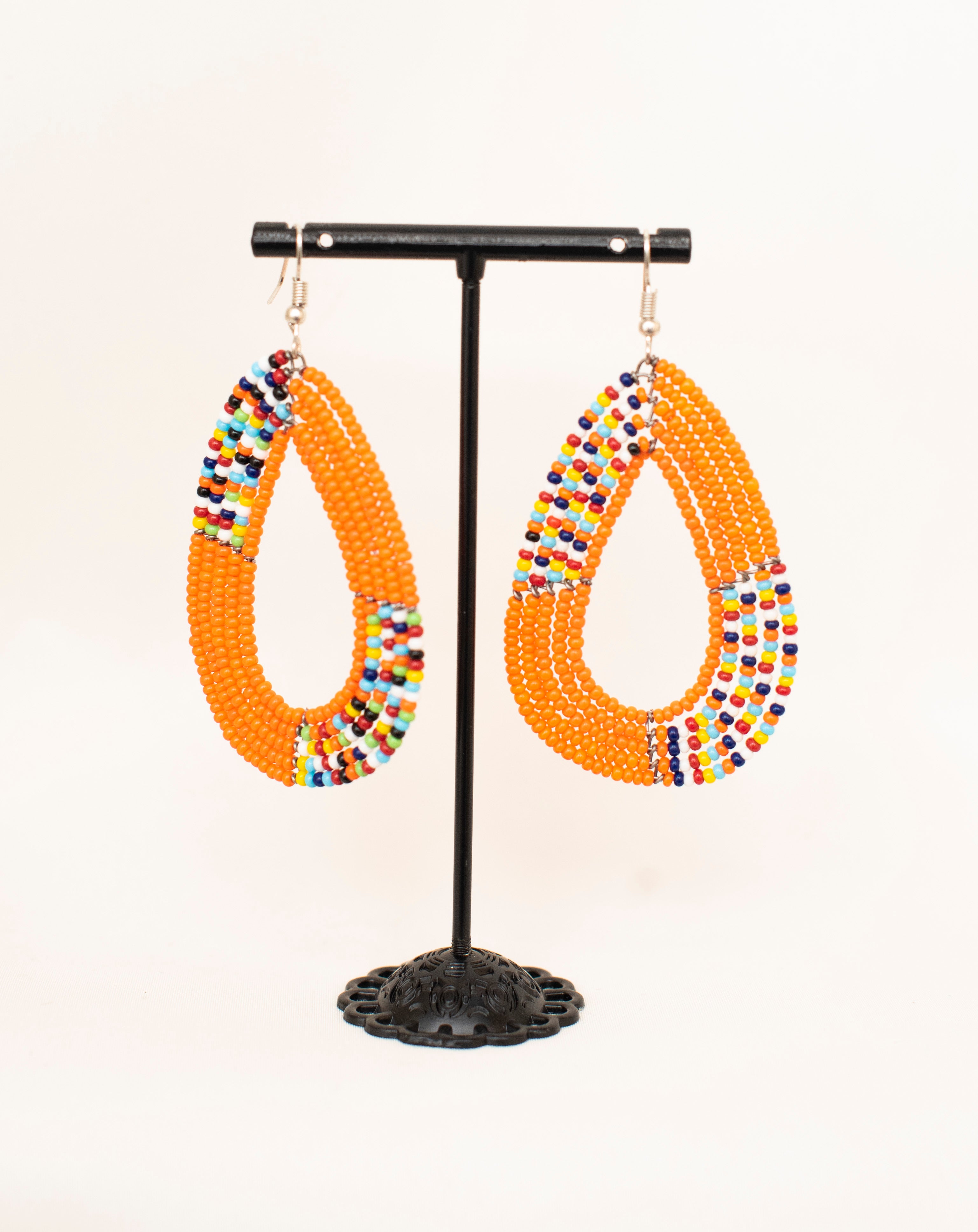 Thread Beaded Orange Earrings