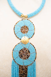 Long Fringes Beaded Double-Pendant Necklace