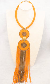 Long Fringes Beaded Double-Pendant Necklace