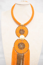 Long Fringes Beaded Double-Pendant Necklace