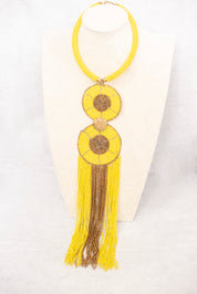 Long Fringes Beaded Double-Pendant Necklace