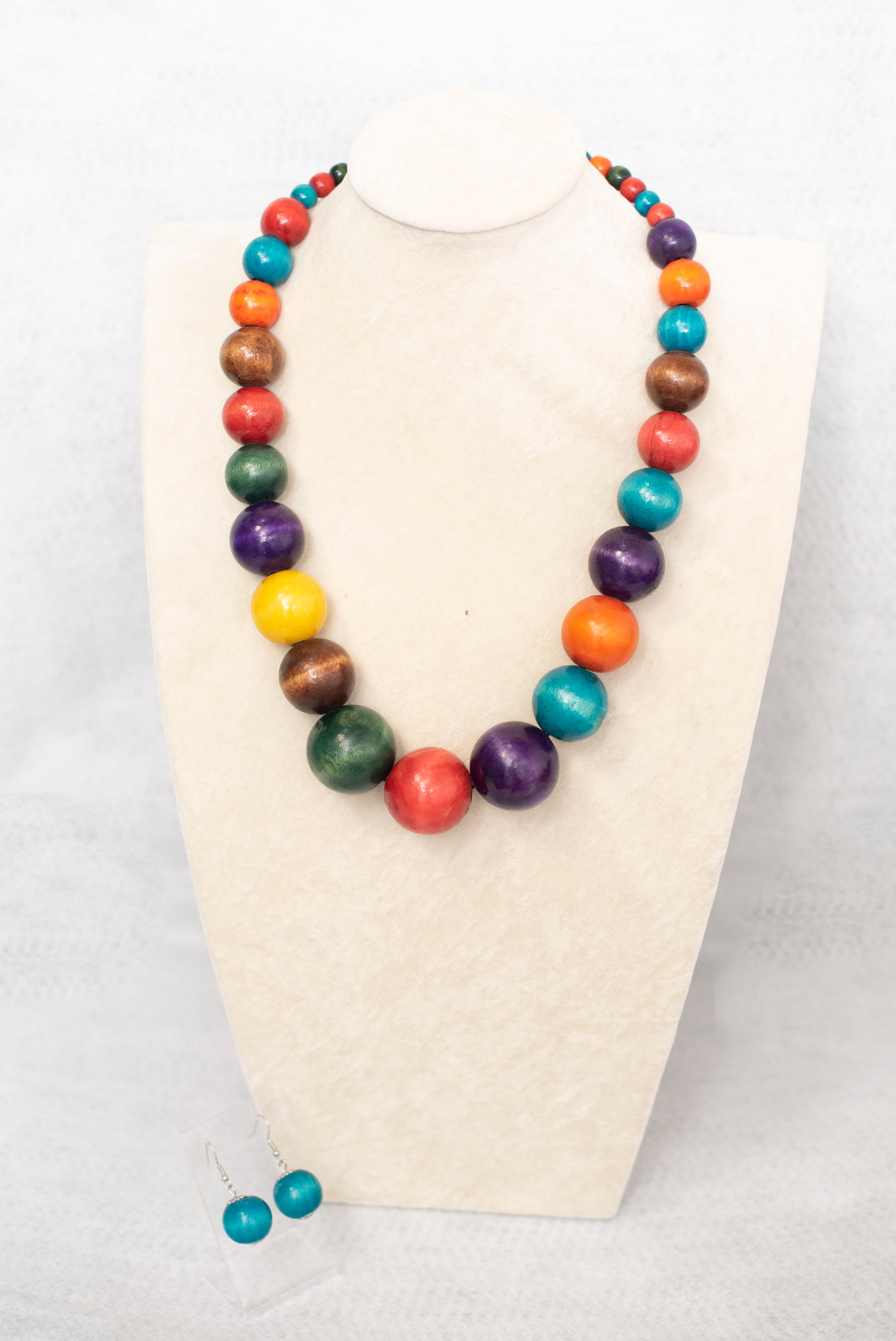 Multicolor Wooden Beads Necklace with Earrings – YKathlins