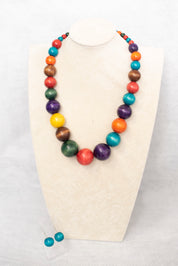 Multicolor Wooden Beads Necklace with Earrings