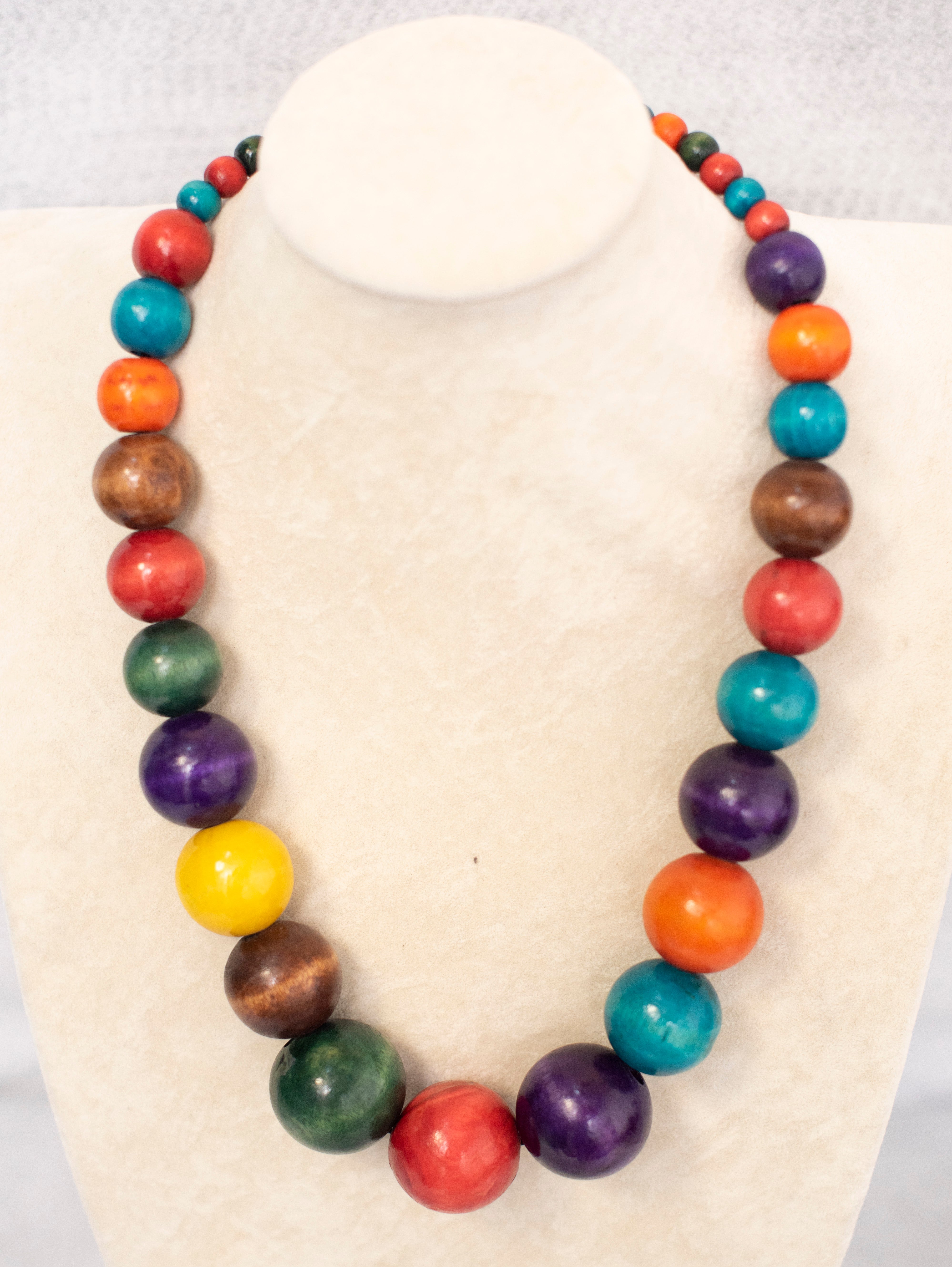 Multicolor Wooden Beads Necklace with Earrings