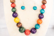 Multicolor Wooden Beads Necklace with Earrings