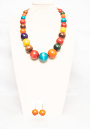 Multicolor Wooden Beads Necklace with Earrings