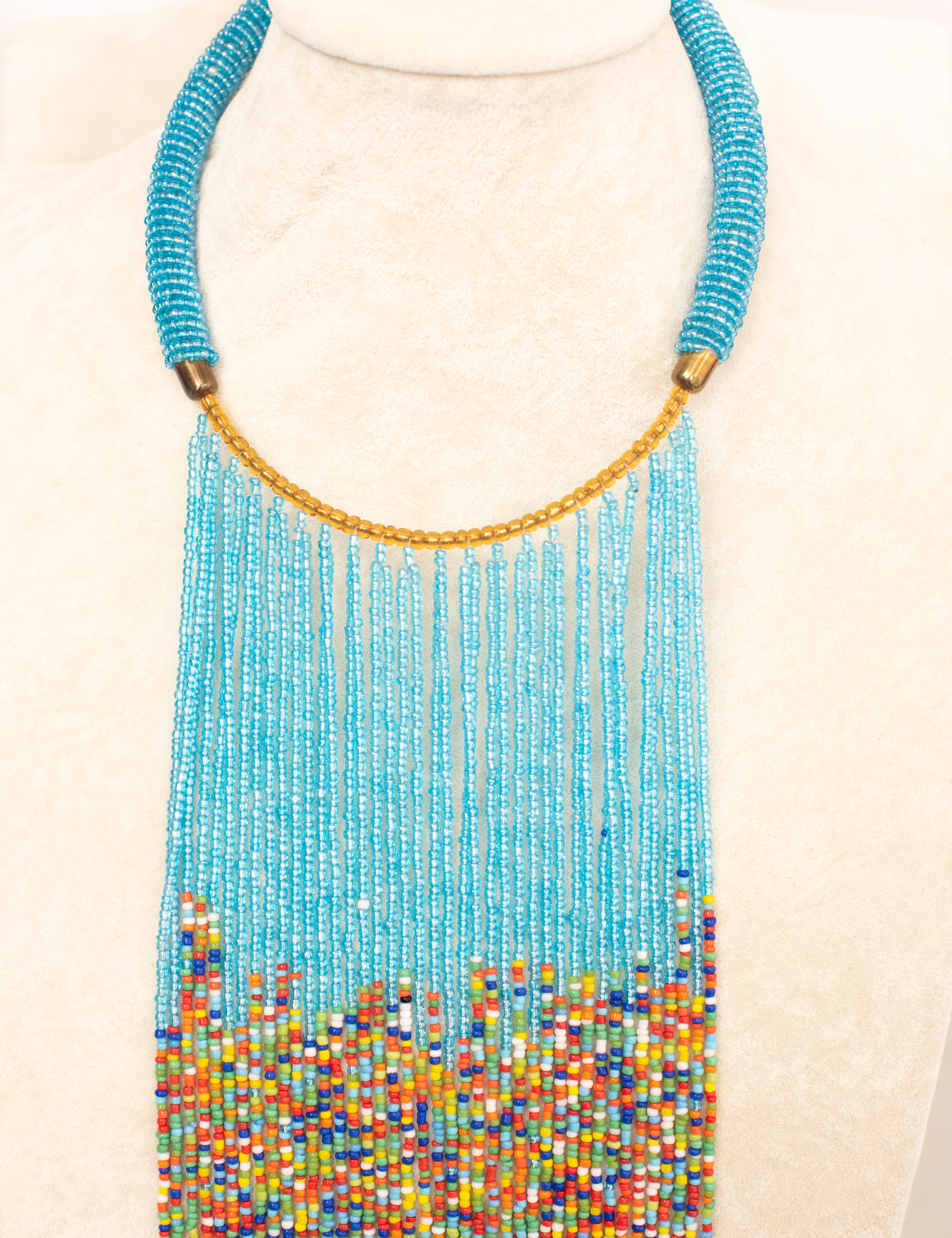 Ethnic Turquoise Tassels Beaded Necklace