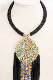 Black Beaded Tassels Necklace