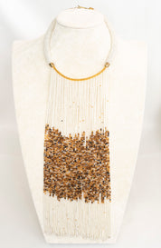 Ethnic White Tassels Beaded Necklace