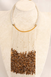 Ethnic White Tassels Beaded Necklace