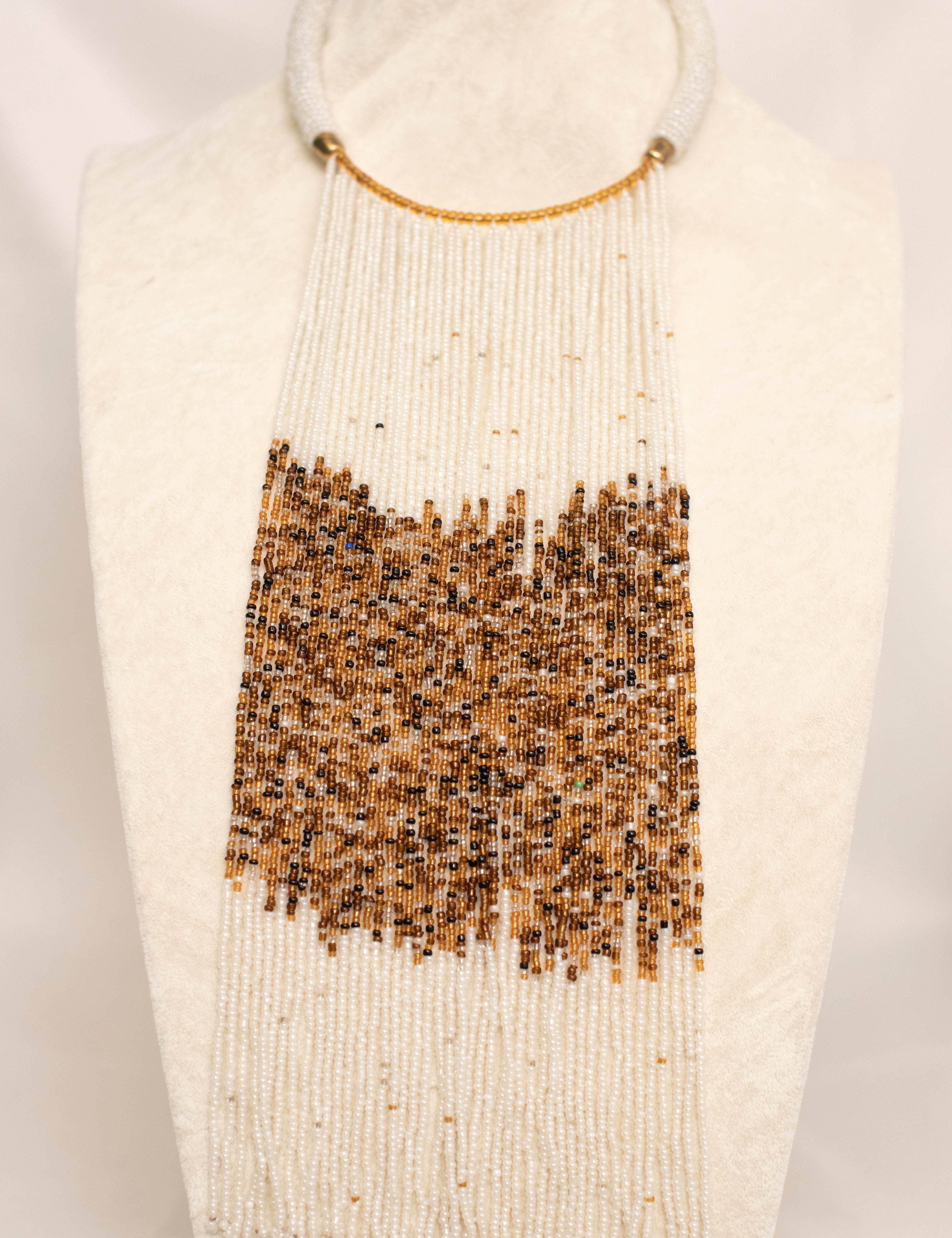 Ethnic White Tassels Beaded Necklace