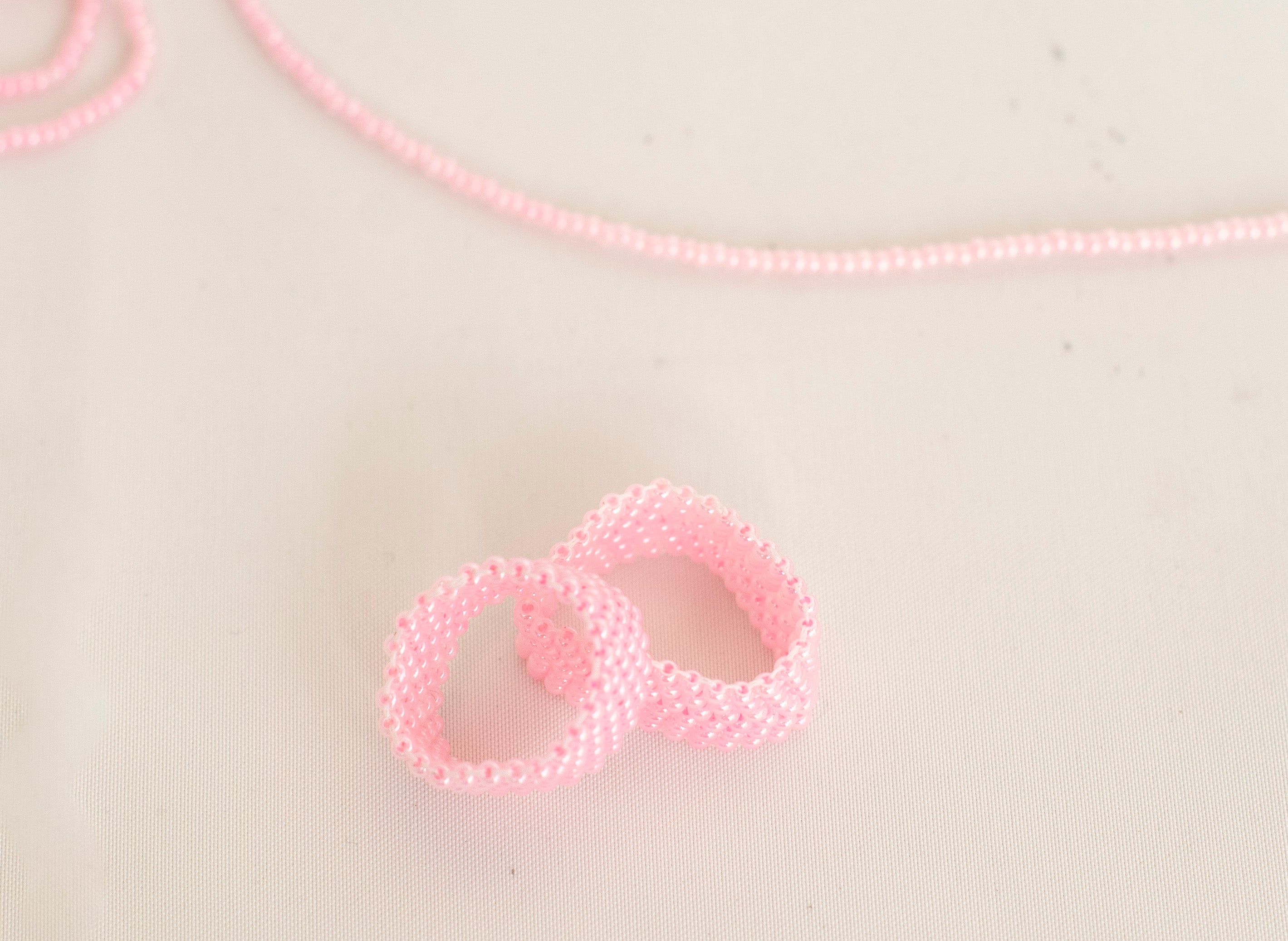 Pink Heart Beaded Necklace, Bracelet and Rings