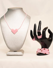 Pink Heart Beaded Necklace, Bracelet and Rings