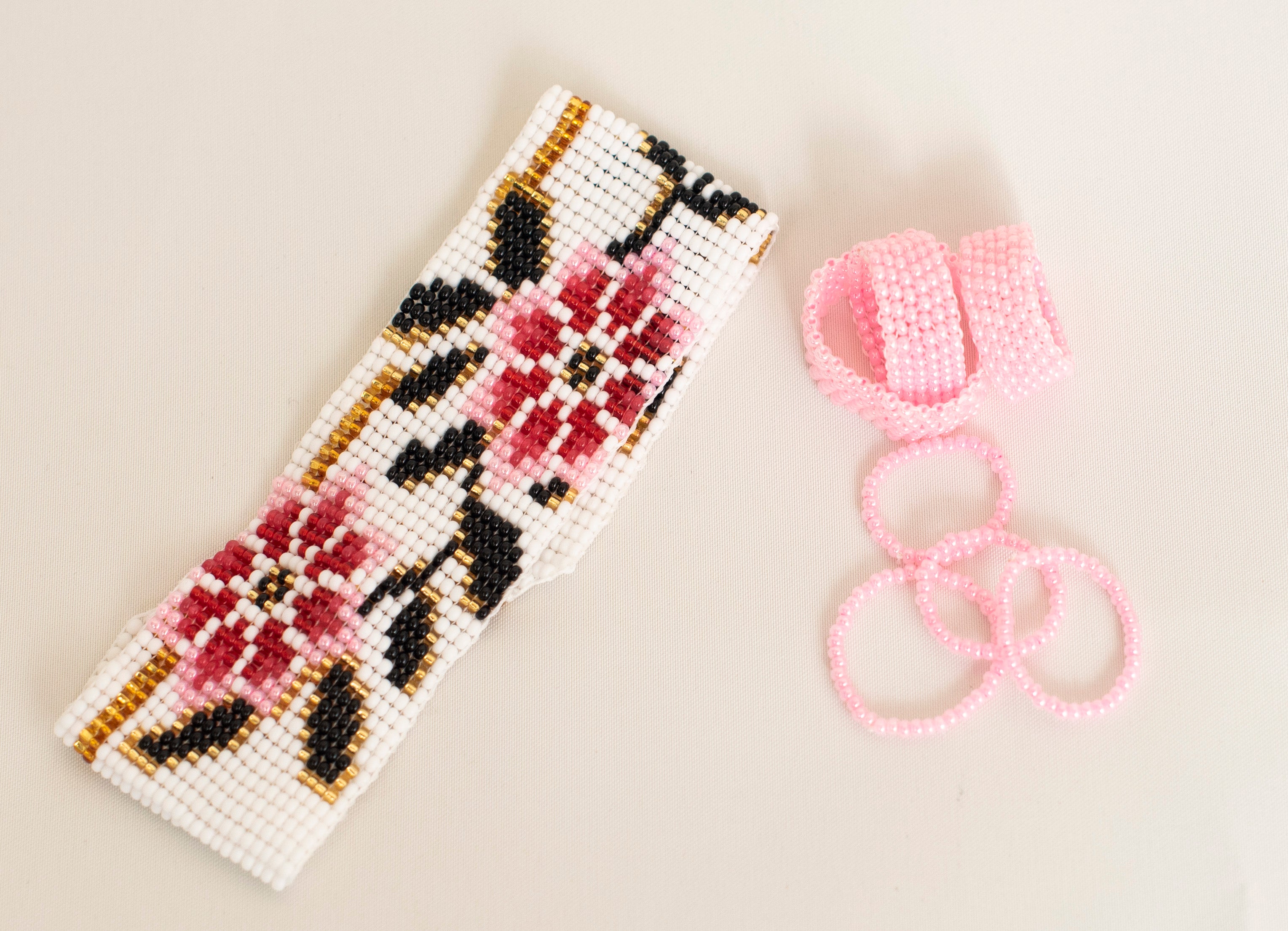 Pink Heart Beaded Necklace, Flower Bracelet and Rings