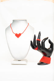 Red Heart Beaded Necklace, Bracelet and Rings