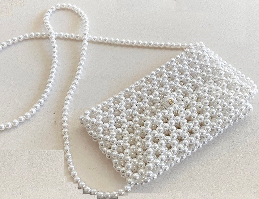 White Pearls Purse, Shoulder Handbag