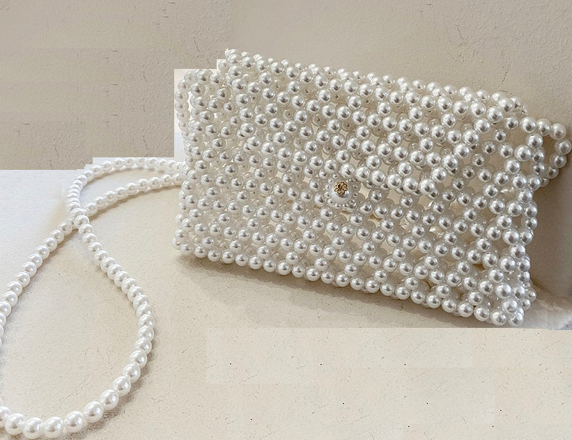 White Pearls Purse, Shoulder Handbag