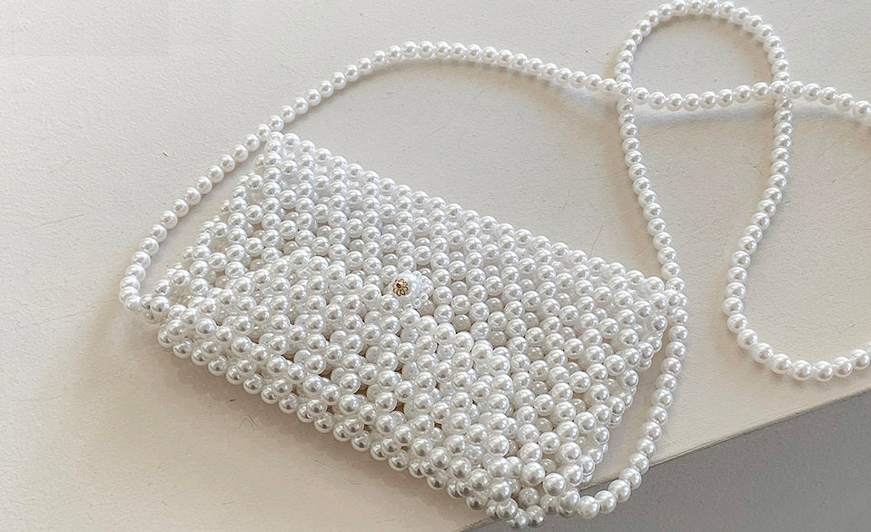 White Pearls Purse, Shoulder Handbag